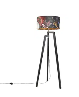 Stojace lampy Stojací lampa statív čierna s tienidlom kvetinový vzor 50 cm - Puros