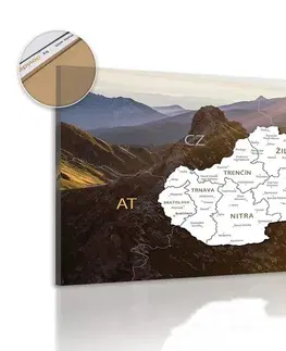 Obrazy na korku Obraz na korku mapa Slovenska s malebnými horami