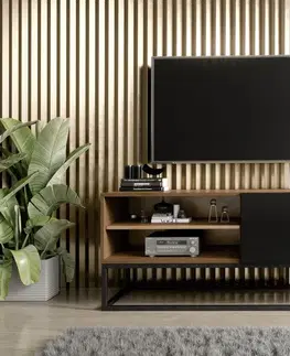 TV stolíky METAL televízny stolík, dub artisan-čierny