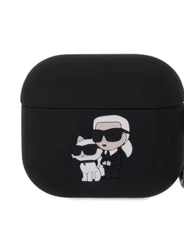 Slúchadlá Karl Lagerfeld 3D Logo NFT Karl and Choupette silikónový obal pre Apple AirPods 3, čierny