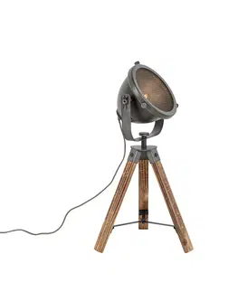 Stolove lampy Priemyselná stolová lampa statív oceľový s dreveným sklopným - Emado