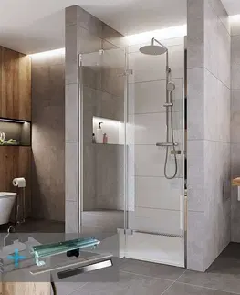 Sprchovacie kúty MEREO - Sprchové dvere, Novea, 100x200 cm, chróm ALU, sklo Číre, ľavé prevedenie, nerezový žlab k stene CK10311ZLZ