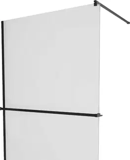 Sprchové dvere MEXEN/S - KIOTO Sprchová zástena WALK-IN s poličkou a držiakom uterákov 90 x 200, matné sklo 8 mm, čierna 800-090-121-70-30