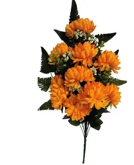 Kvety Umelá dekoratívna kytica Chryzantéma, oranžová, výška 60 cm