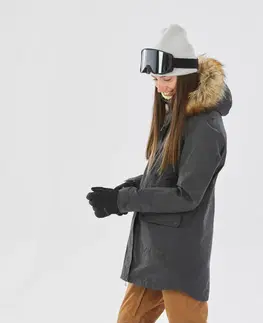 bundy a vesty Dámska dlhá bunda SNB 500 Ziprotec na snowboard sivá