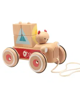 Drevené hračky RAPPA - Auto drevené ťahacie s medveďom Coco a kockami