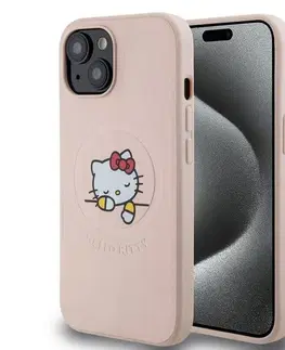 Puzdrá na mobilné telefóny Zadný kryt Hello Kitty PU Kitty Asleep Logo MagSafe pre Apple iPhone 15, ružová 57983116923