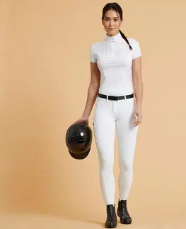 jazdeck Dámske jazdecké tričko 500 na súťaže s krátkym rukávom biele