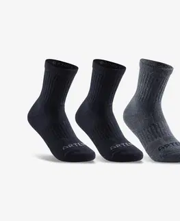 bedminton Detské športové ponožky RS 500 vysoké 3 páry sivo-čierne