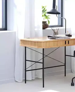 Písacie stoly Furniria Dizajnový písací stôl Vasiliy 120 cm prírodný dub
