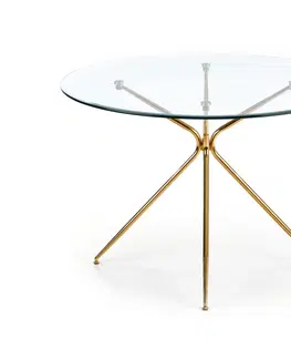 Jedálenské stoly HALMAR Rondo okrúhly sklenený jedálenský stôl priehľadná / zlatá