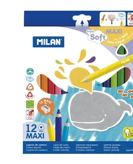 Hračky MILAN - Voskové pastelky Maxi trojhranné 12 ks + orezávatko