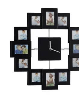 Hodiny Nástenné hodiny s 12 fotorámikmi čierne, rd1960 35cm
