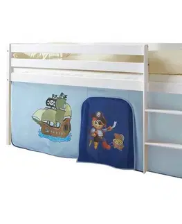 Vyvýšené detské postele Posteľ S Priestorom Na Hru Malte Záves Modrý