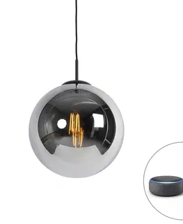 Zavesne lampy Inteligentné závesné svietidlo čierne s dymovým sklom 30 cm vrátane WiFi ST64 - Pallon