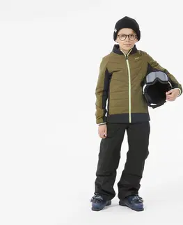 bundy a vesty Detská lyžiarska prešívaná bunda 900 kaki