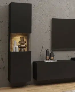Obývacie steny EMMA 09 moderný set skrinka + tv stolík čierna/ dub wotan