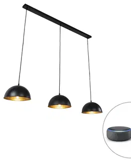 Zavesne lampy Inteligentné závesné svietidlo čierne so zlatým 3-svetlom vrátane Wifi A60 - Magnax