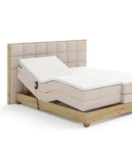 Postele Elektrická polohovacia posteľ, boxspring, béžová/dub artisan, 160x200, TIANA