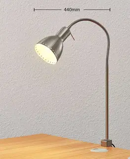 Stolové lampy s klipom Lindby Lampa s úchytom Triska, ohybná, satinovaný nikel