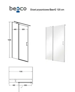 Sprchovacie kúty HOPA - Bezrámové sprchové dvere EXO-C - Farba rámu zásteny - Hliník chróm, Pevná stena - 90, Rozmer A - 120, Rozmer C - 190, Smer zatváranie - Univerzálny Ľavé / Pravé, Výplň - Číre bezpečnostné sklo - 6 mm BCEXOC120CC + BCEXOCH90CC