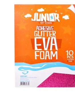 Kreatívne a výtvarné hračky JUNIOR-ST - Dekoračná pena A4 EVA Glitter ružová samolepiaca 2,0 mm, sada 10 ks