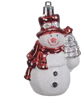 Vianočné dekorácie – do vnútra Plastová ozdoba snehuliak 8 cm biela/červená 27515