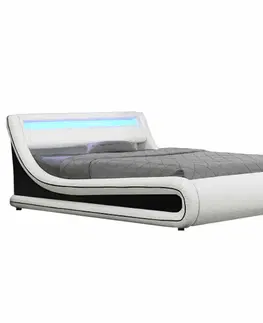 Postele Manželská posteľ s RGB LED osvetlením, biela/čierna, 180x200, MANILA NEW