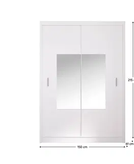 Šatníkové skrine Skriňa s posuvnými dverami, biela, 150x215, MADRYT