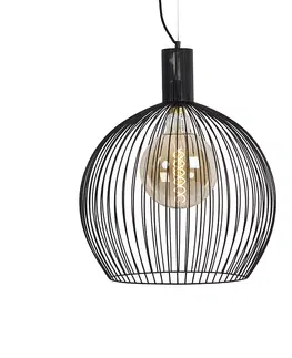 Zavesne lampy Dizajnové kruhové závesné svietidlo čierne 50 cm - Wire Dos