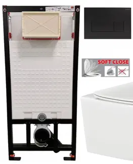 Záchody DEANTE Podstavný rám, pre závesné WC misy + SLIM tlačidlo černé + WC INVENA TINOS  + SEDADLO CST_WC01 N51P NO1