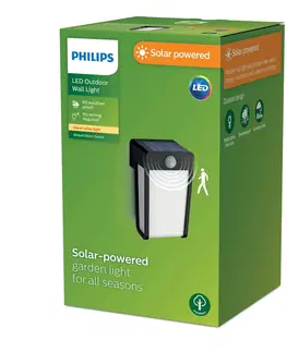 Solárne svetlá so senzorom pohybu Philips Solárne nástenné svietidlo Philips LED Shroud, čierne/opálové, senzor