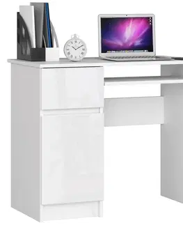 Písacie stoly Dizajnový písací stôl PIXEL90L, biely / biely lesk