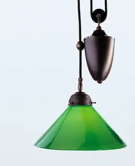 Závesné svietidlá Berliner Messinglampen Závesná lampa Jonas antickej farby zelené tienidlo