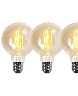 Ziarovky Sada 3 stmievateľných žiaroviek LED vlákno E27 Goldline G95 5W 450LM 2200K