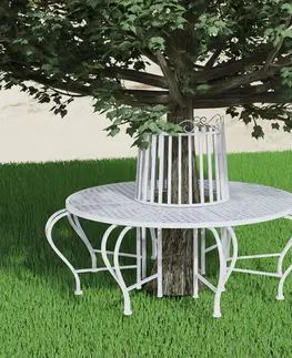 Záhradné lavice Lavička okolo stromu, biela s patinou, kov, RAFIN