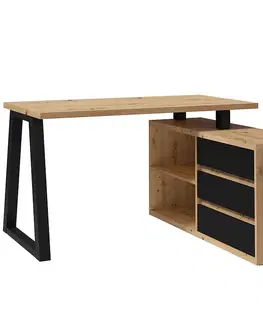 Moderné kancelárske stoly Set Iga II Písací stôl+Komoda Dub Artisan / čierna Mat