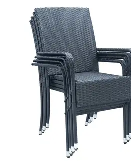Záhradný ratanový nábytok Juskys Polyratanové záhradné stoličky Yoro s podrúčkami 4ks set čierna