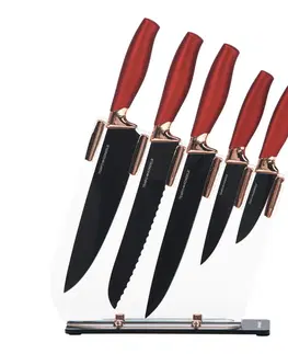 Sady nožov TEMPO-KONDELA MALIKA, sada nožov v stojane, 6 ks, červená