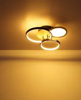 Stropné svietidlá Globo Stropné LED svetlo Sid s drevom, 4-plameňové