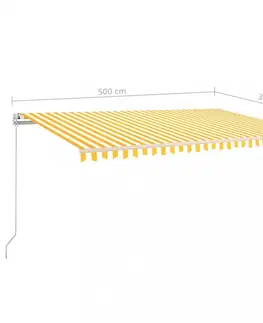 Záhradné markízy Ručne zaťahovacia markíza s LED svetlom 500x300 cm Dekorhome Biela / žltá