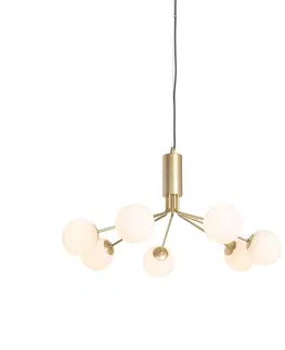 Zavesne lampy Moderné závesné svietidlo zlaté s opálovým sklom 7 svetiel - Coby