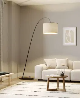 Stojacie lampy do obývačky Euluna Oblúková lampa Alice s textilným tienidlom káva