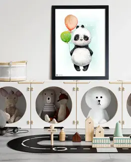 Obrazy do detskej izby Obrázok na stenu Panda s farebnými balónmi