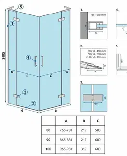 Sprchovacie kúty REA/S - Sprchová kabína Hugo 90x100 Gold Brush Dvere: 90 Dvere: 100 KPL-K0841