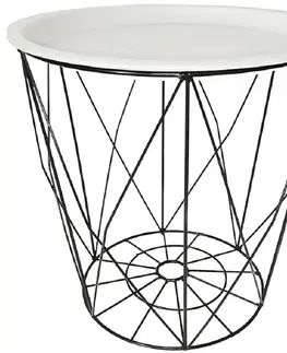 Konferenčné stolíky KONDELA Salero New okrúhly príručný stolík s odnímateľnou táckou biela / čierna