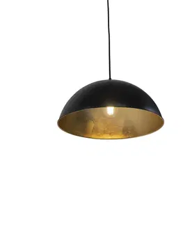 Zavesne lampy Priemyselná závesná lampa čierna so zlatými 2-svetlami - Magnax