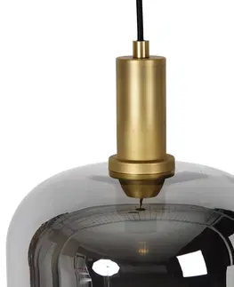 Zavesne lampy Závesná lampa čierna so zlatým a dymovým sklom vrátane PUCC - Zuzanna
