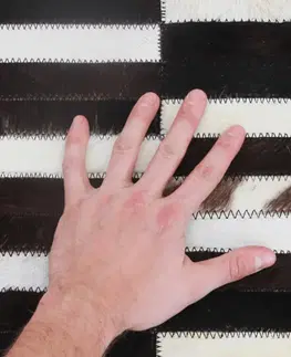 Koberce a koberčeky Luxusný kožený koberec,  hnedá/čierna/biela, patchwork, 69x140, KOŽA TYP 6