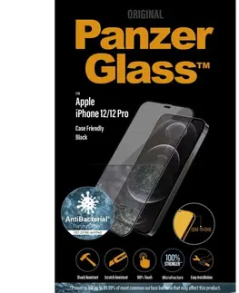 Tvrdené sklá pre mobilné telefóny Ochranné temperované sklo PanzerGlass Case Friendly pre Apple iPhone 12, 12 Pro, čierna 2711